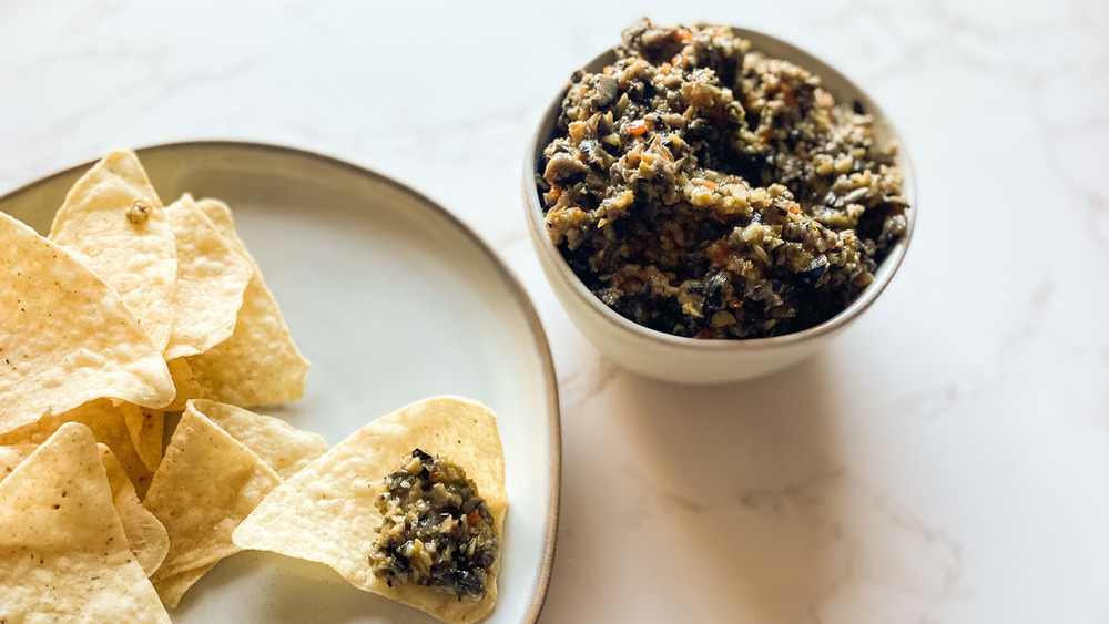 olive tapenade with tortilla chips