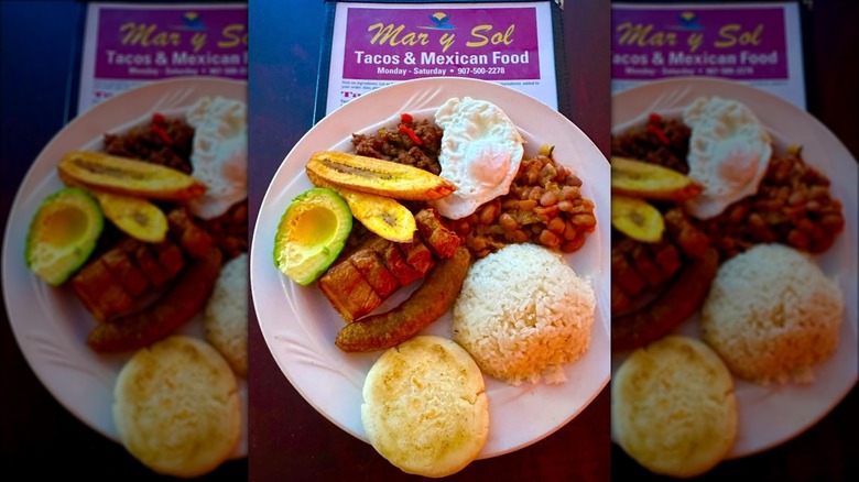 Colombian meal with arepa