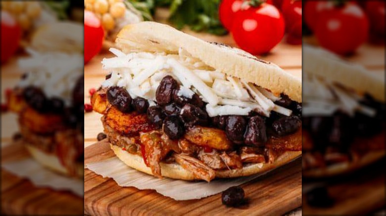 meat plantain bean arepa