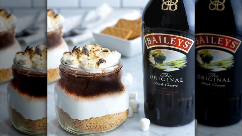 Baileys bottle and jarred s'mores