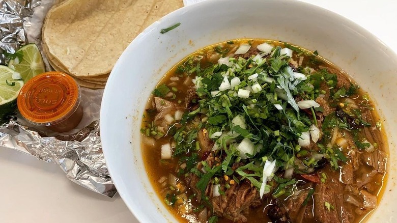 Birria stew with tortillas 