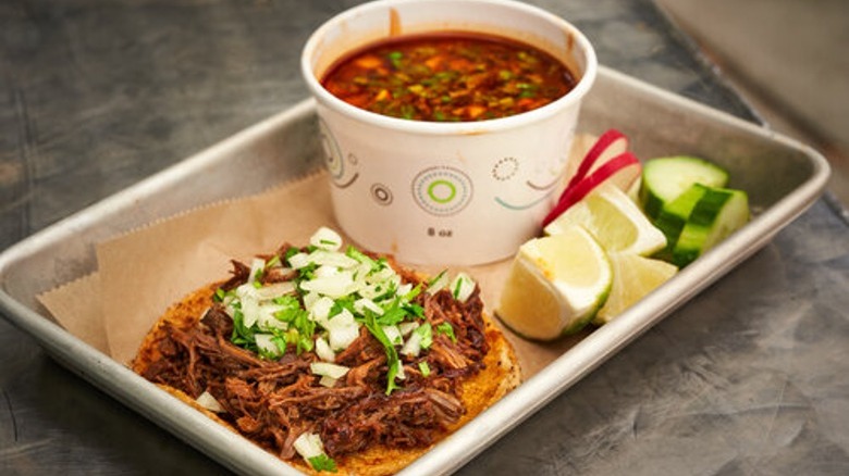 Birria taco on tray