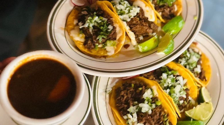 Birria tacos with consomé