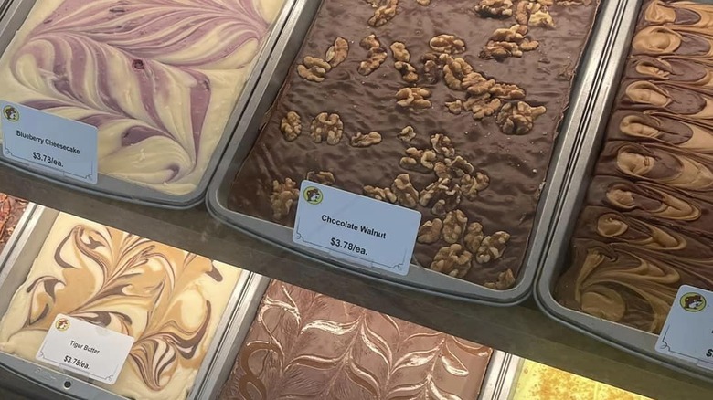 Buc-ee's chocolate walnut fudge at counter