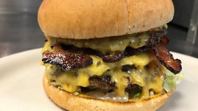 Loaded cheese burger close up 