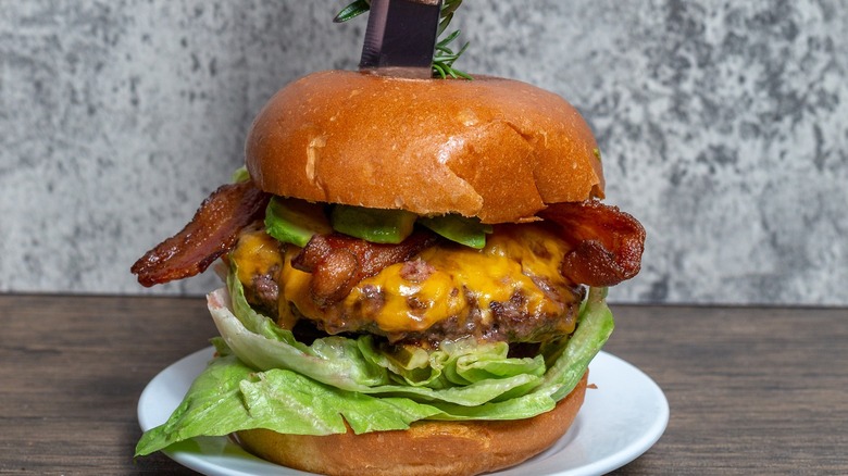 Large cheeseburger with bacon