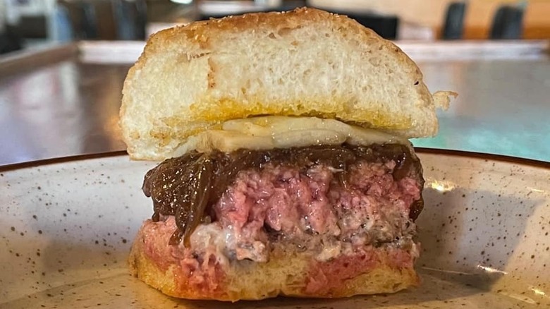 Close up of half burger 