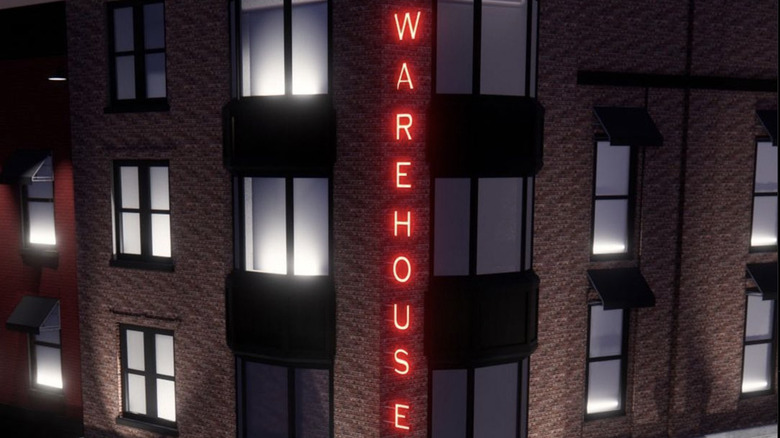 Warehouse foodhall front at twilight