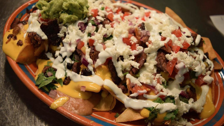 A plate of loaded nachos at Guerro