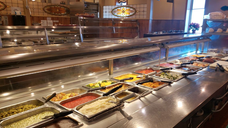 Mehlman's cafeteria, with hot trays full of food