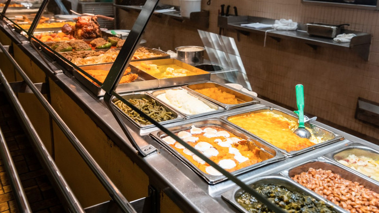 S&S cafeteria with steam trays full