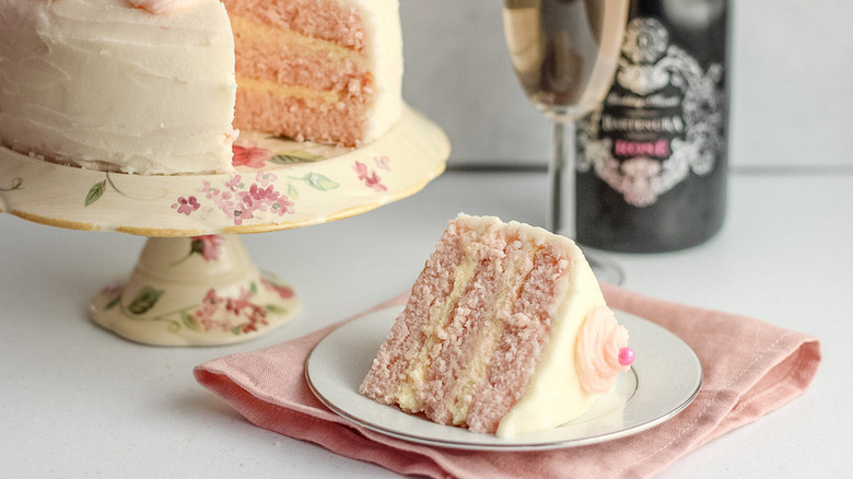 pink champagne cake slice