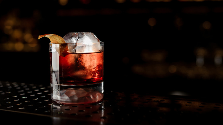 Boulevardier cocktail on black background 