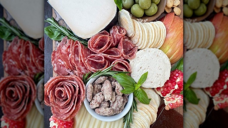 charcuterie with salami rose