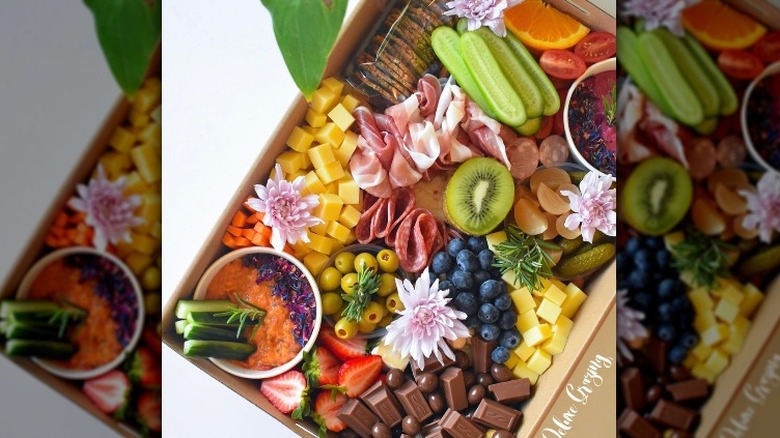 Grazing board with chocolate and fruit