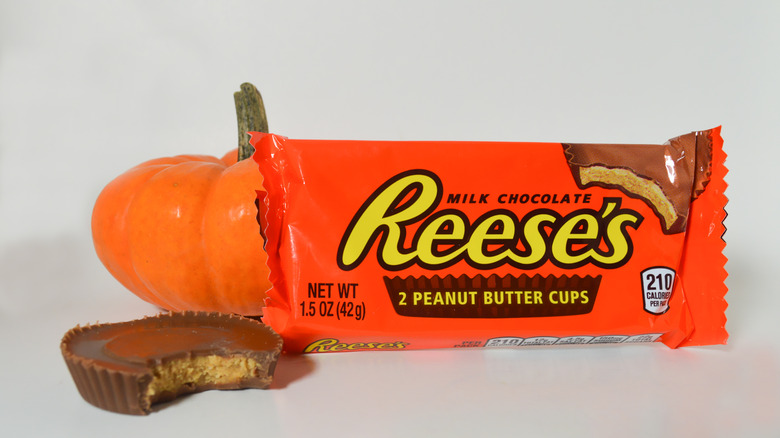 Reese's cups with pumpkin decoration