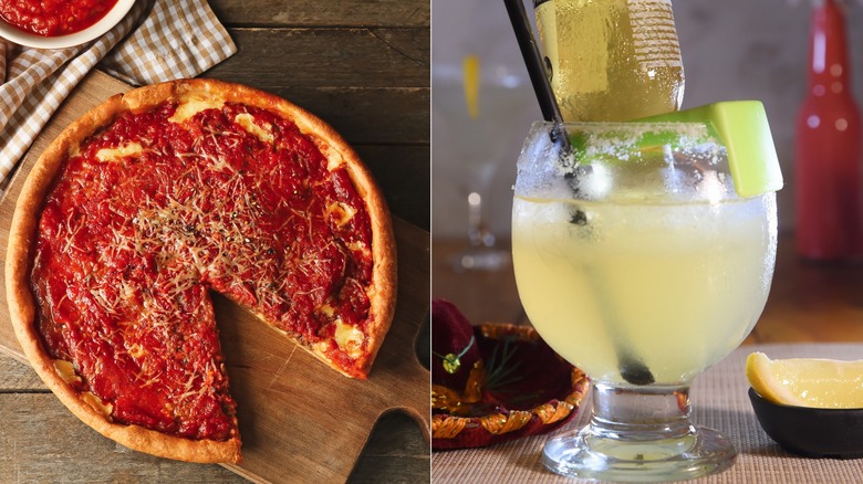 Chicago-style deep dish pizza and frosty bulldog margarita