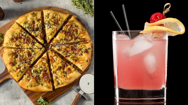 New Haven-style pizza and raspberry lemon drop cocktail