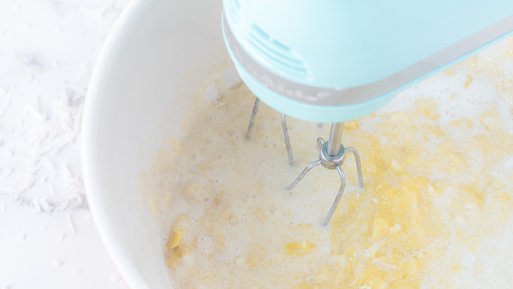 making coconut cake batter for coconut cake recipe