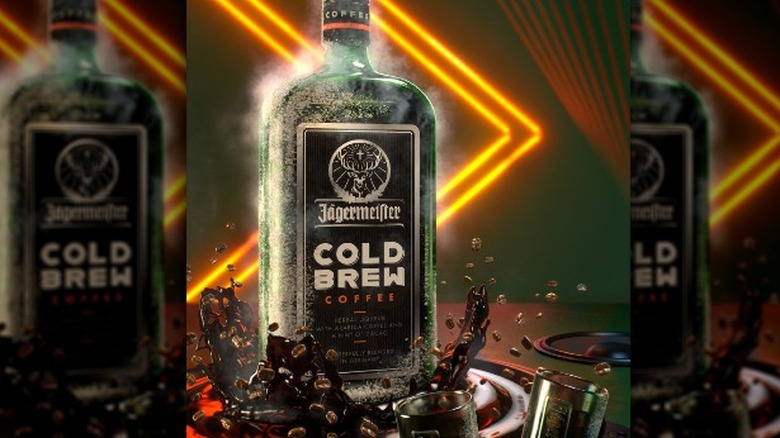 Bottle of Jagermeister and coffee beans