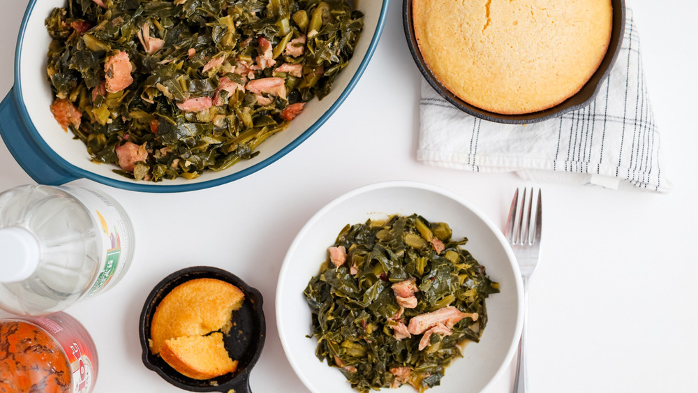 collard greens placed on table