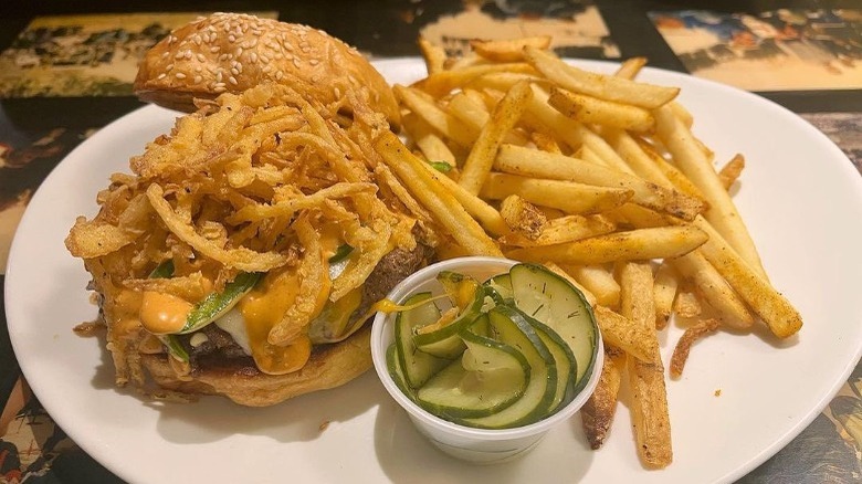 Texas onion straw burger from the sink
