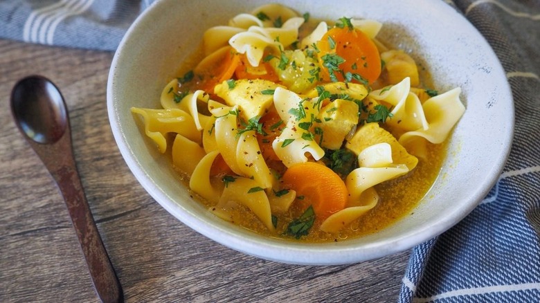 soup with noodles and chicken