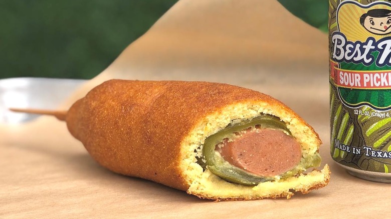 Corn dog with pickle