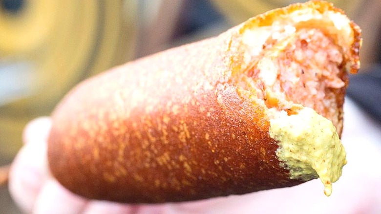 Close up of corn dog