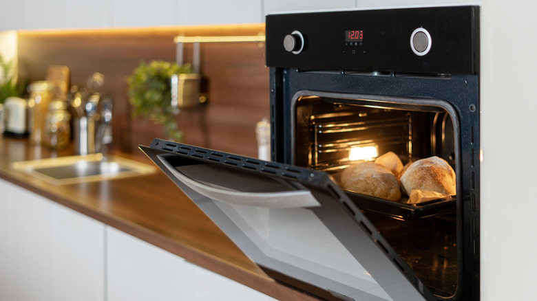 Open countertop oven and bread