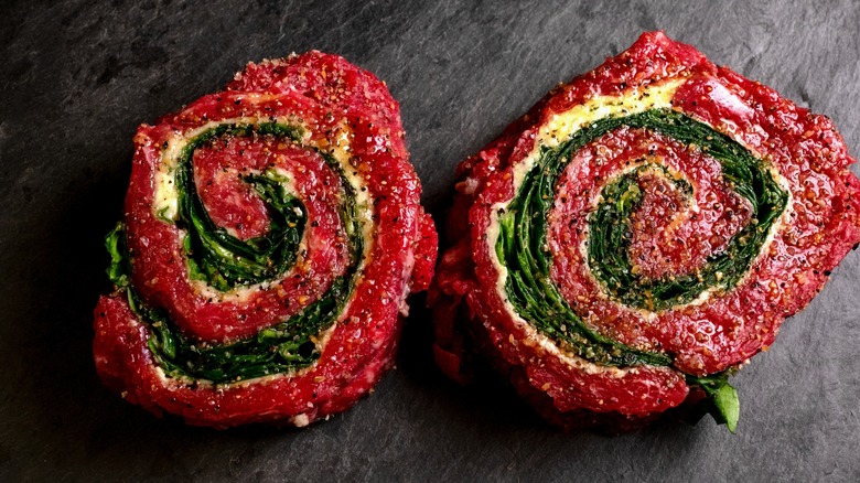 Steak pinwheels stuffed with spinach