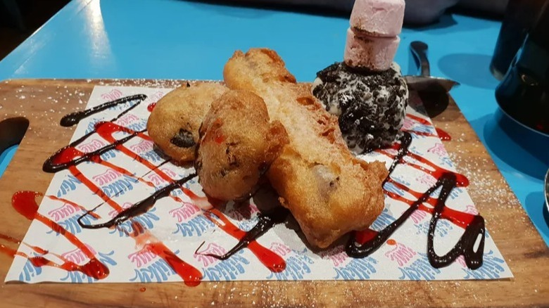 A deep fried Toblerone bar with deep fried Oreos