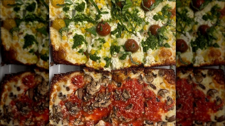 Detroit pizza pies