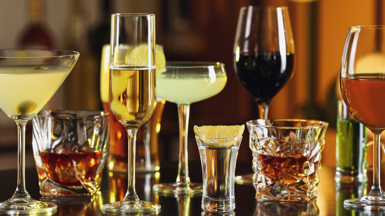set of assorted drinking glasses 