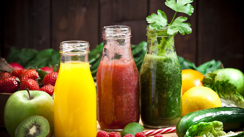 various fruit juice in glasses