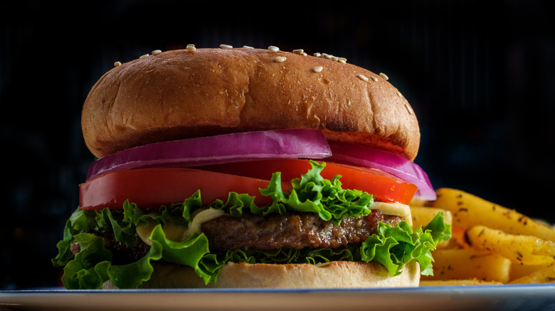 beef burger with fries