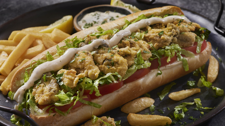 Fried clam po boy sandwich