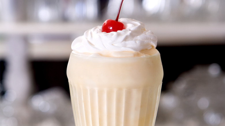 Vanilla malted milkshake with cherry