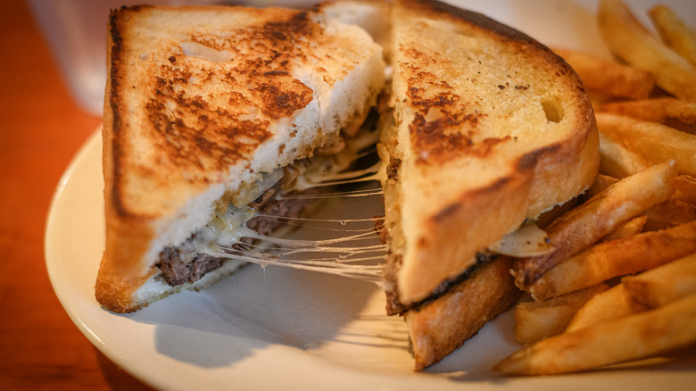 cheesy patty melt with fries