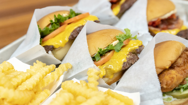 Burgers and fries platter