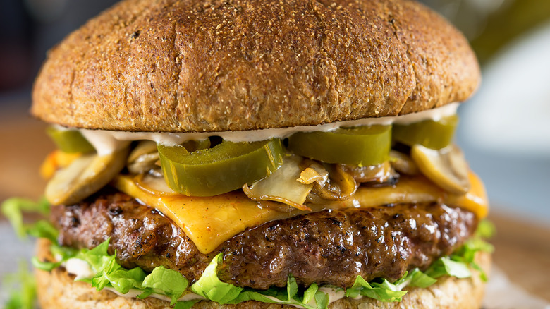 Juicy burger with jalapenos