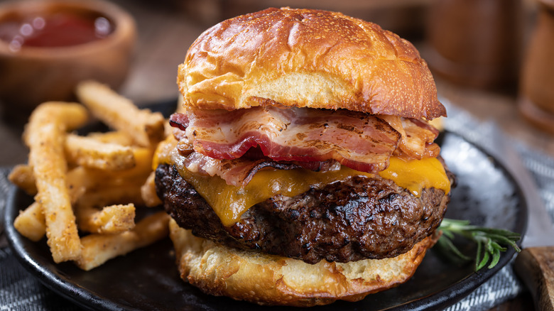 bacon cheeseburger with fries