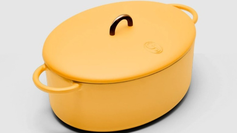 Mustard colored oval dutch oven