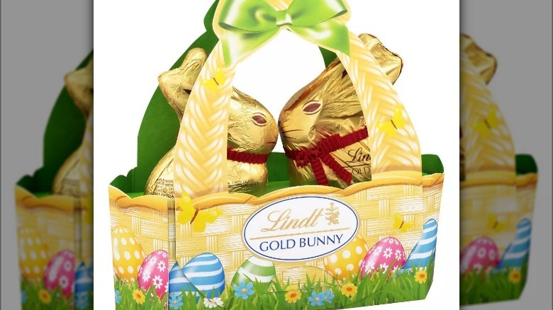 Lindt chocolate bunnies in basket