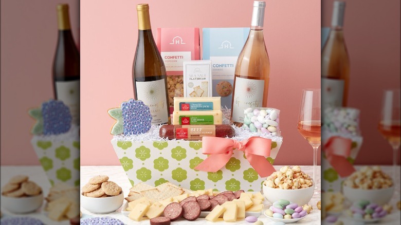 Easter basket with wine bottles