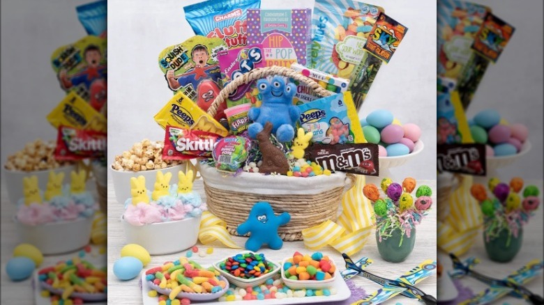 overflowing Easter basket gifts candies