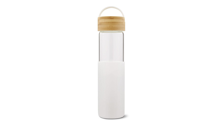 Glass water bottle with wooden cap