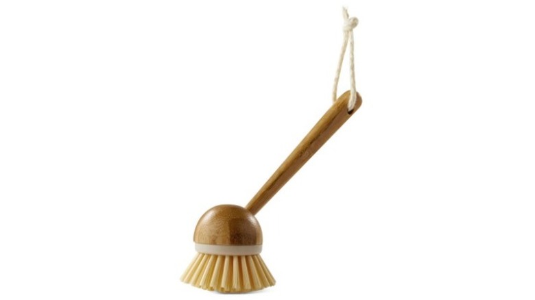 Wood scrub brush with rope