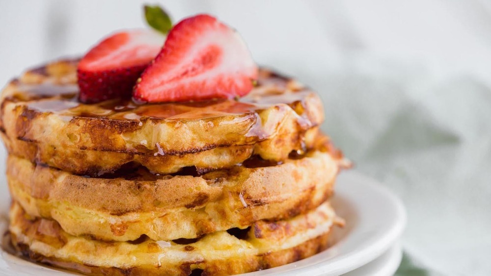 Chaffles with Syrup topped with strawberry