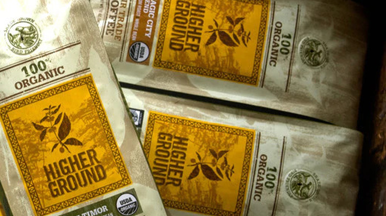 Bags of Higher Ground coffee